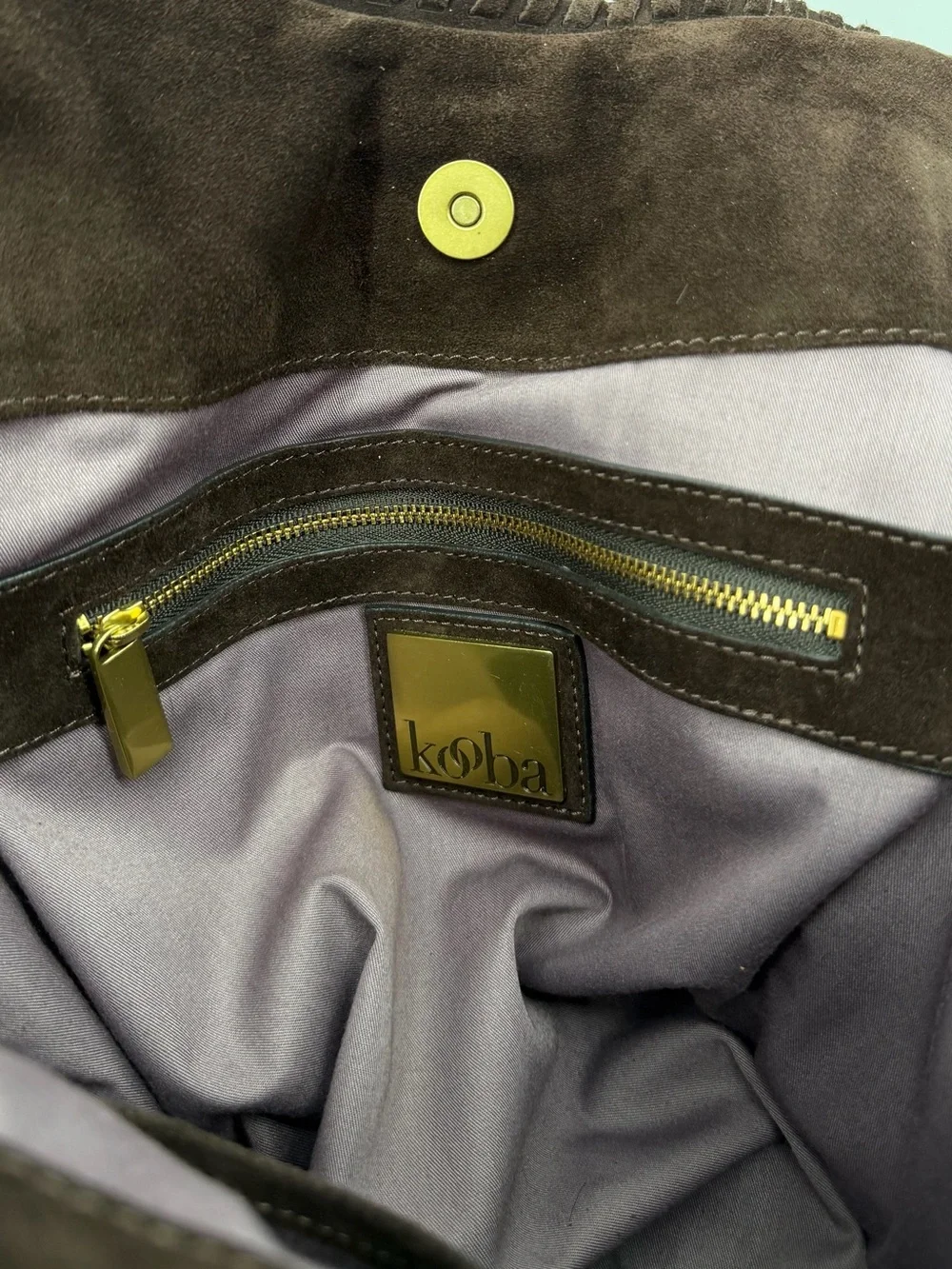 Kooba Leather Suede Brown Hobo Shoulder Bag